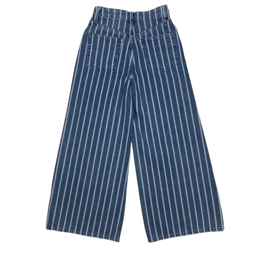 Free People Blue & White Striped Wide Leg Jeans - Picture 2 of 12